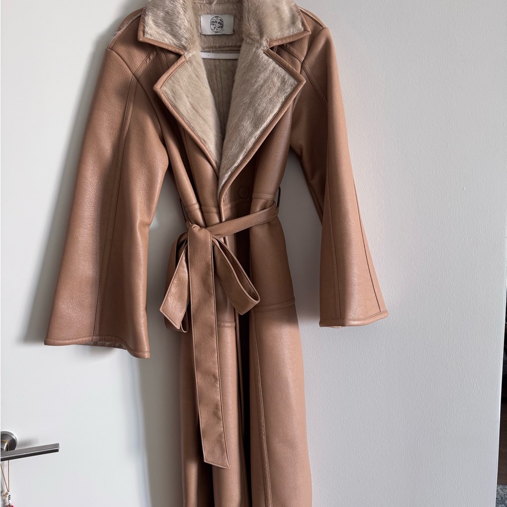 Marei 1998 Violet Camel Reversible Bonded Faux Leather & Faux Fur Coat